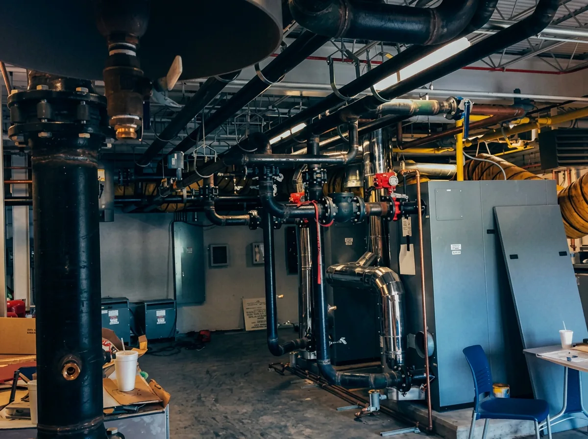 Weaver Mechanical mechanical room — process piping and chilled water valves
